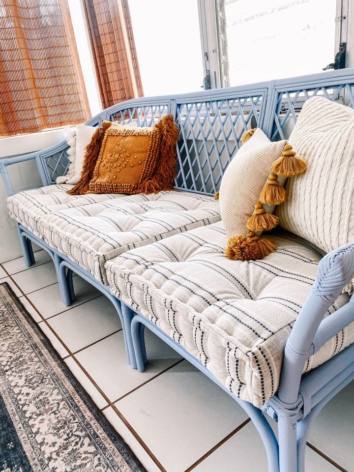 Blue Upholstery Rattan Sofas