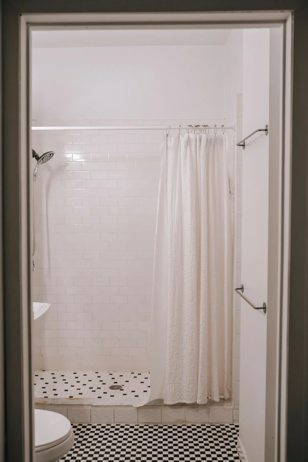 Doorless Walk-In Shower with Curtains webp