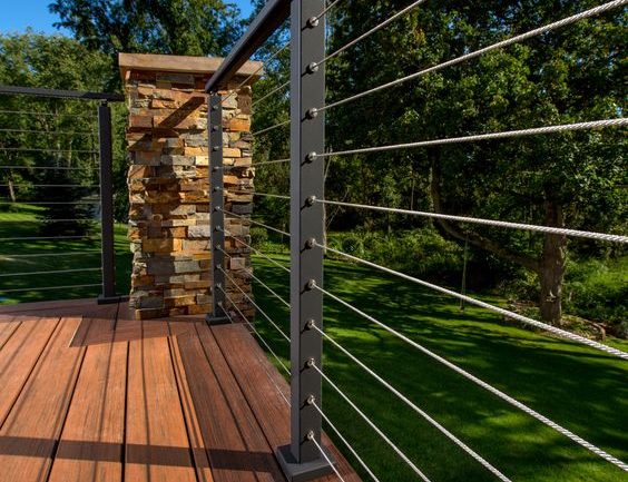 Fusion of Stone Post and Cable Railing