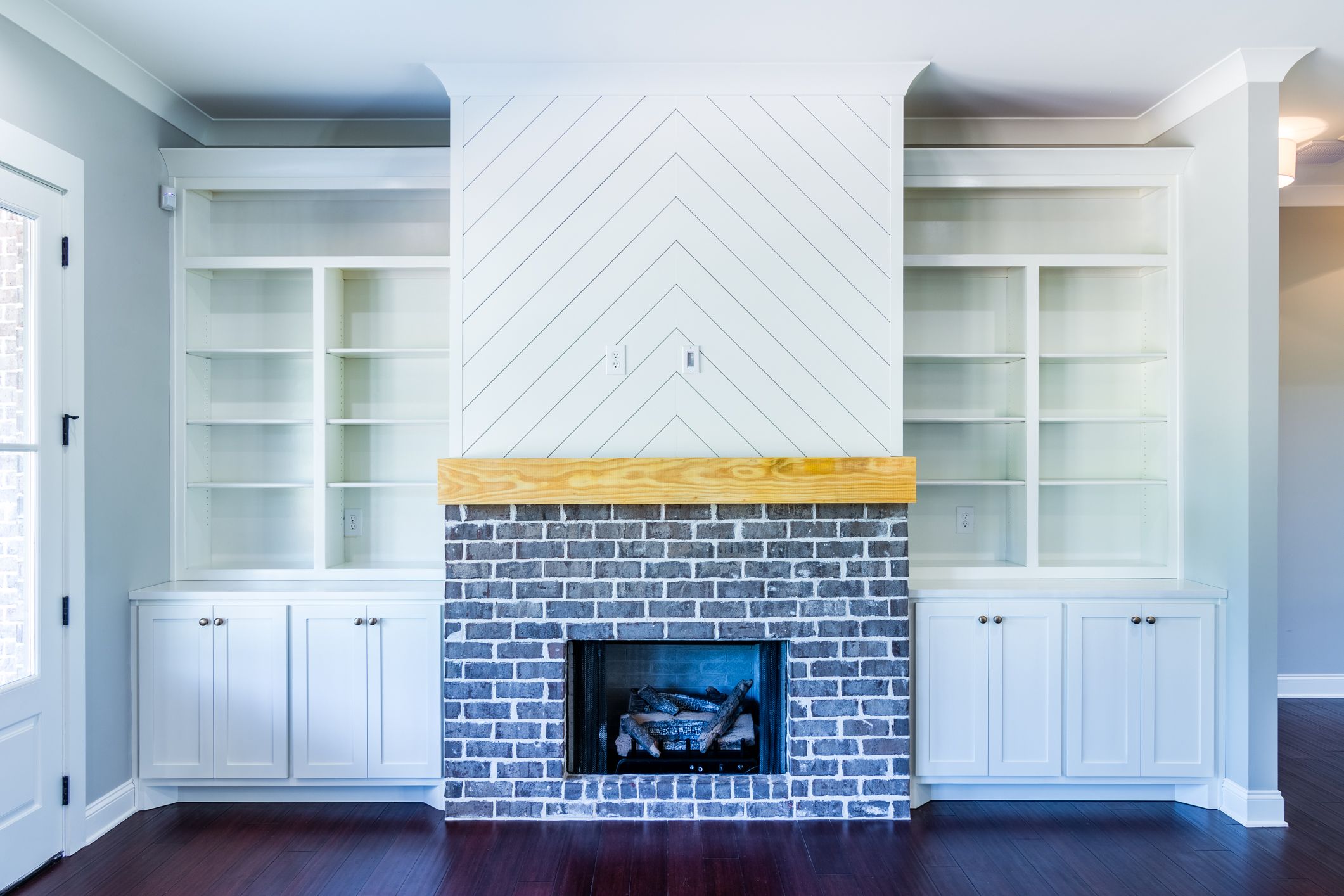 Gray and White Shiplap Fireplace
