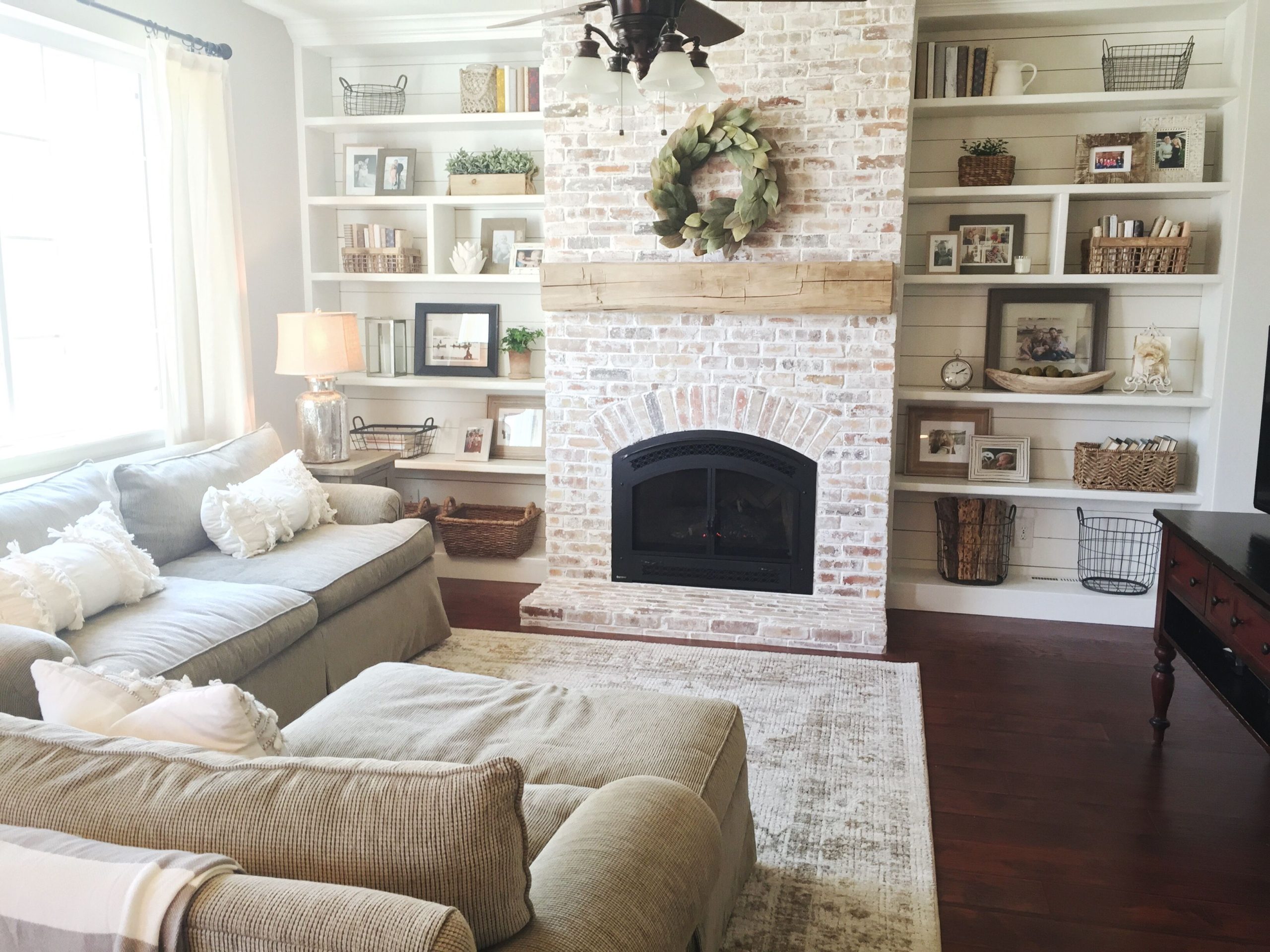 Shiplap Fireplace with Books