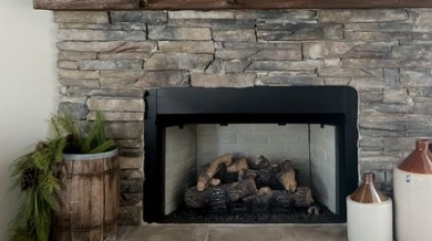 Wood-Stone Shiplap Fireplace