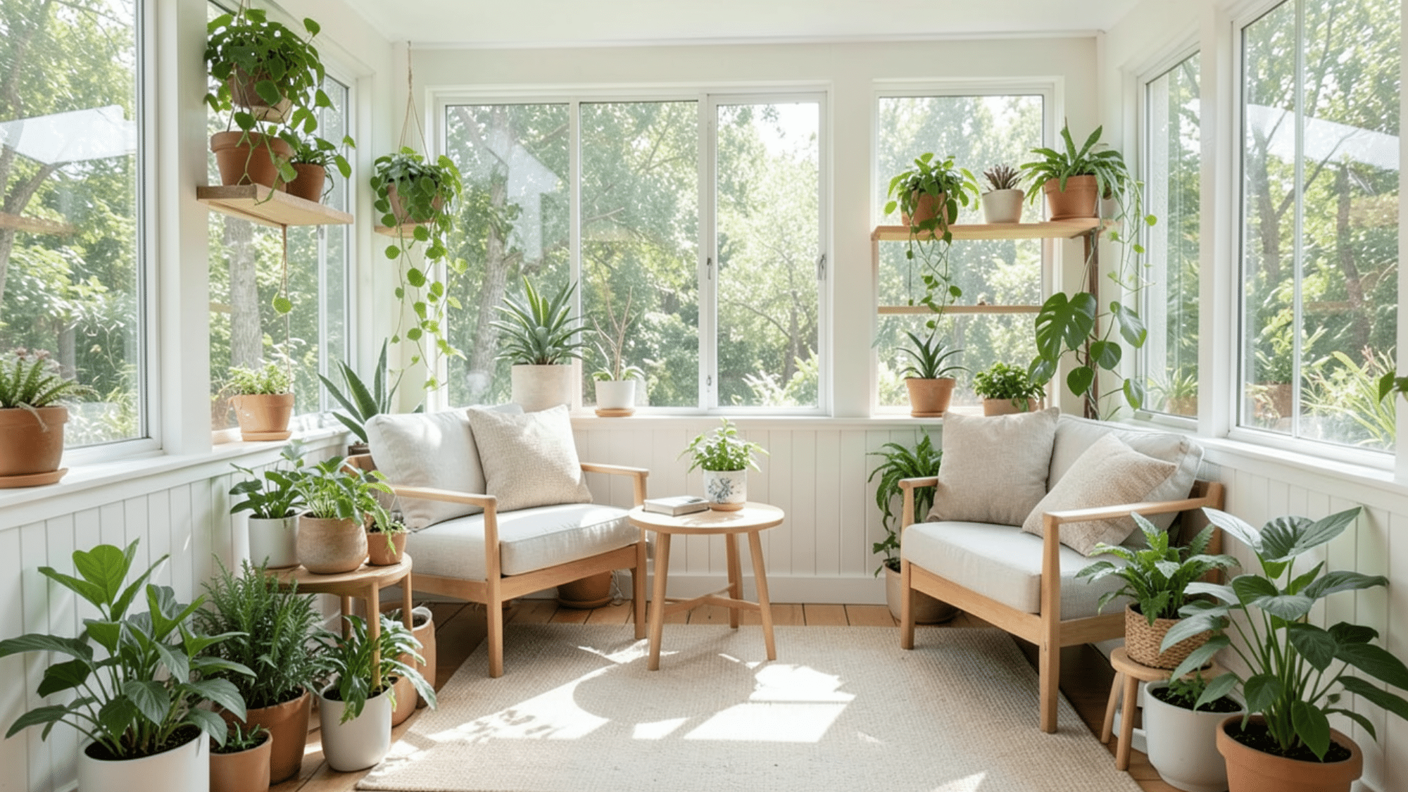 bright porch filled with indoor plants creates a fresh vibe perfect enclosed porch ideas on a budget with natural style