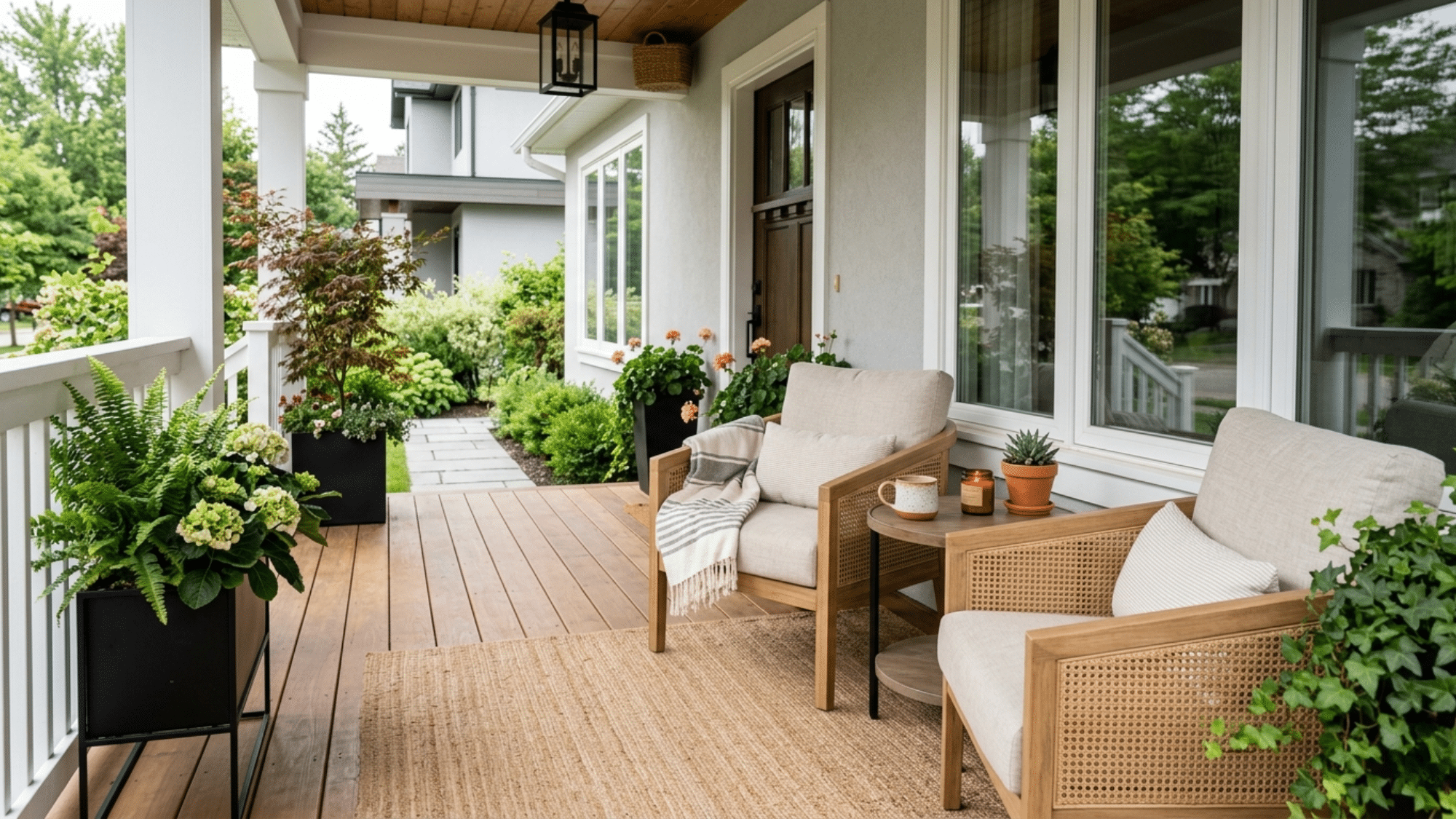 cozy porch seating with a small side table adds function and charm highlighting practical and stylish front porch ideas