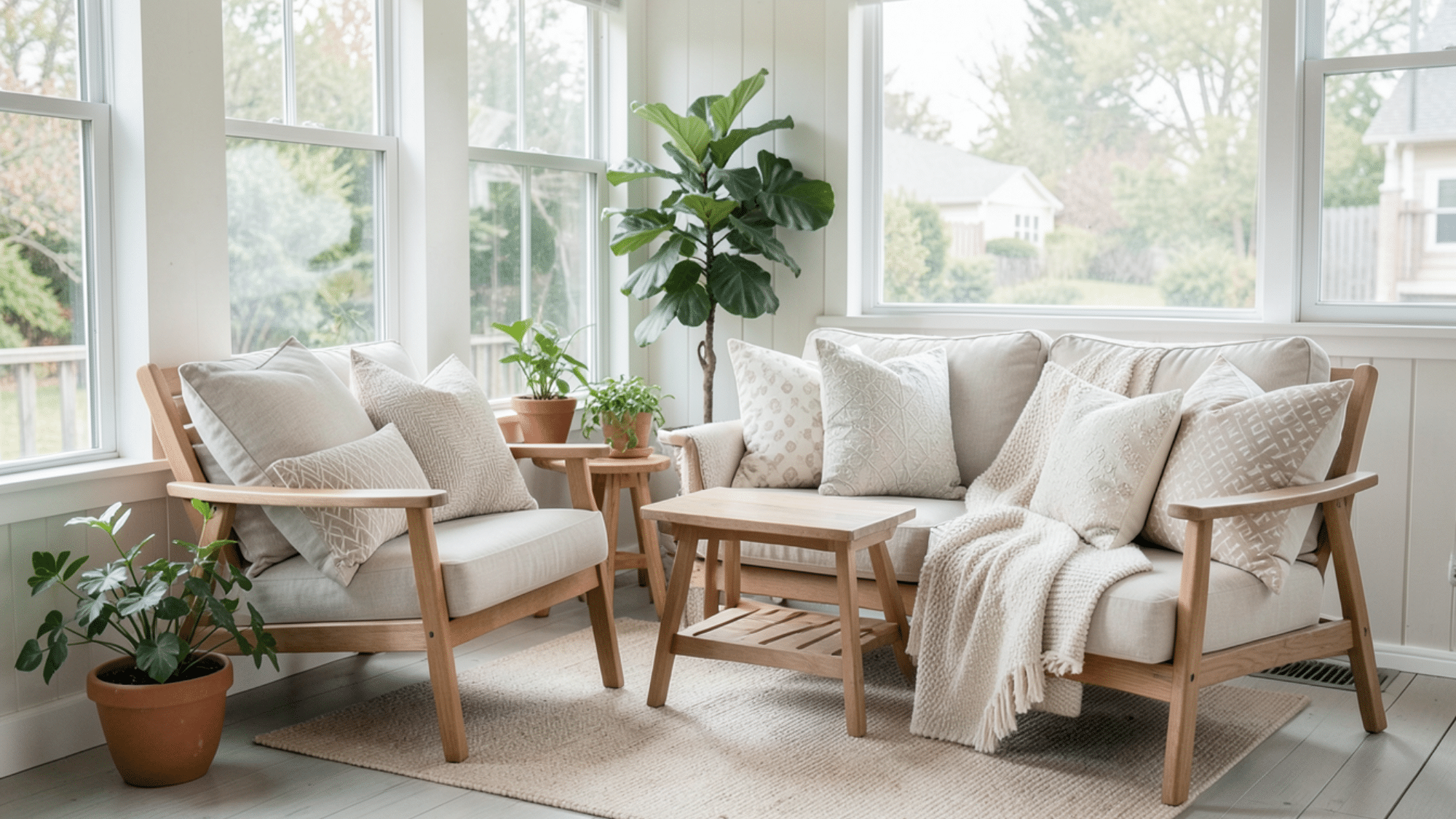 cozy porch seating with layered throw pillows perfect enclosed porch ideas on a budget with warm inviting style