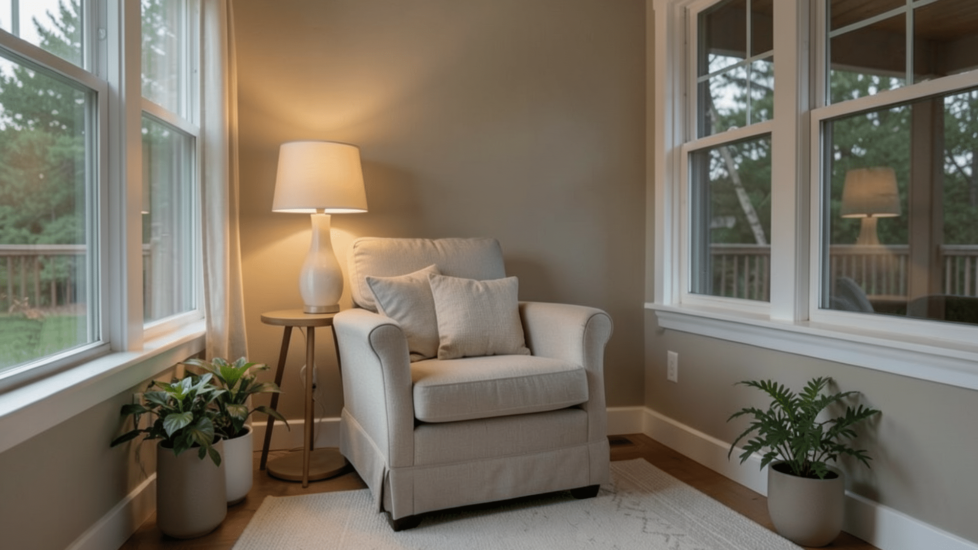 cozy reading nook with chair and lamp perfect enclosed porch ideas on a budget for a calm relaxing space