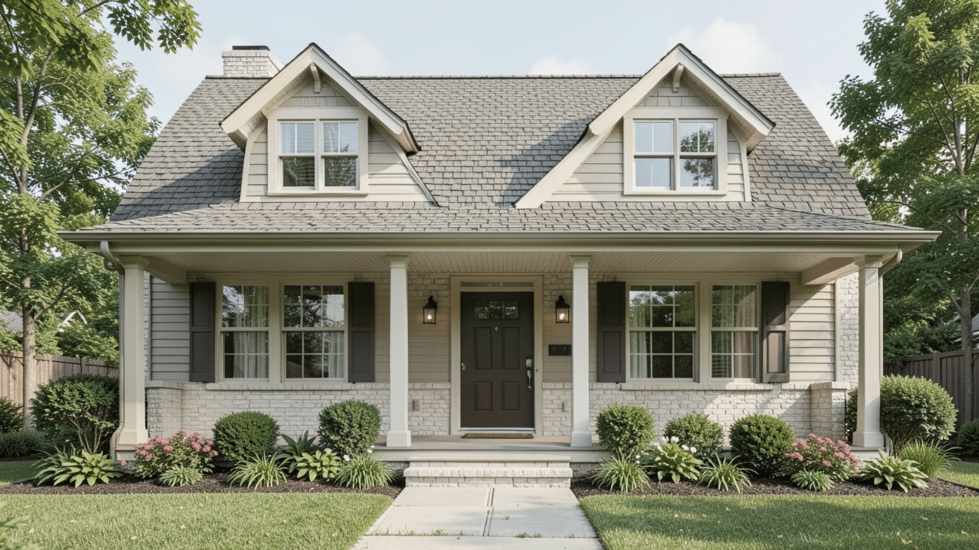 extended roofline design showcasing front porch overhang ideas with seamless roofing balanced columns and a classic welcoming facade