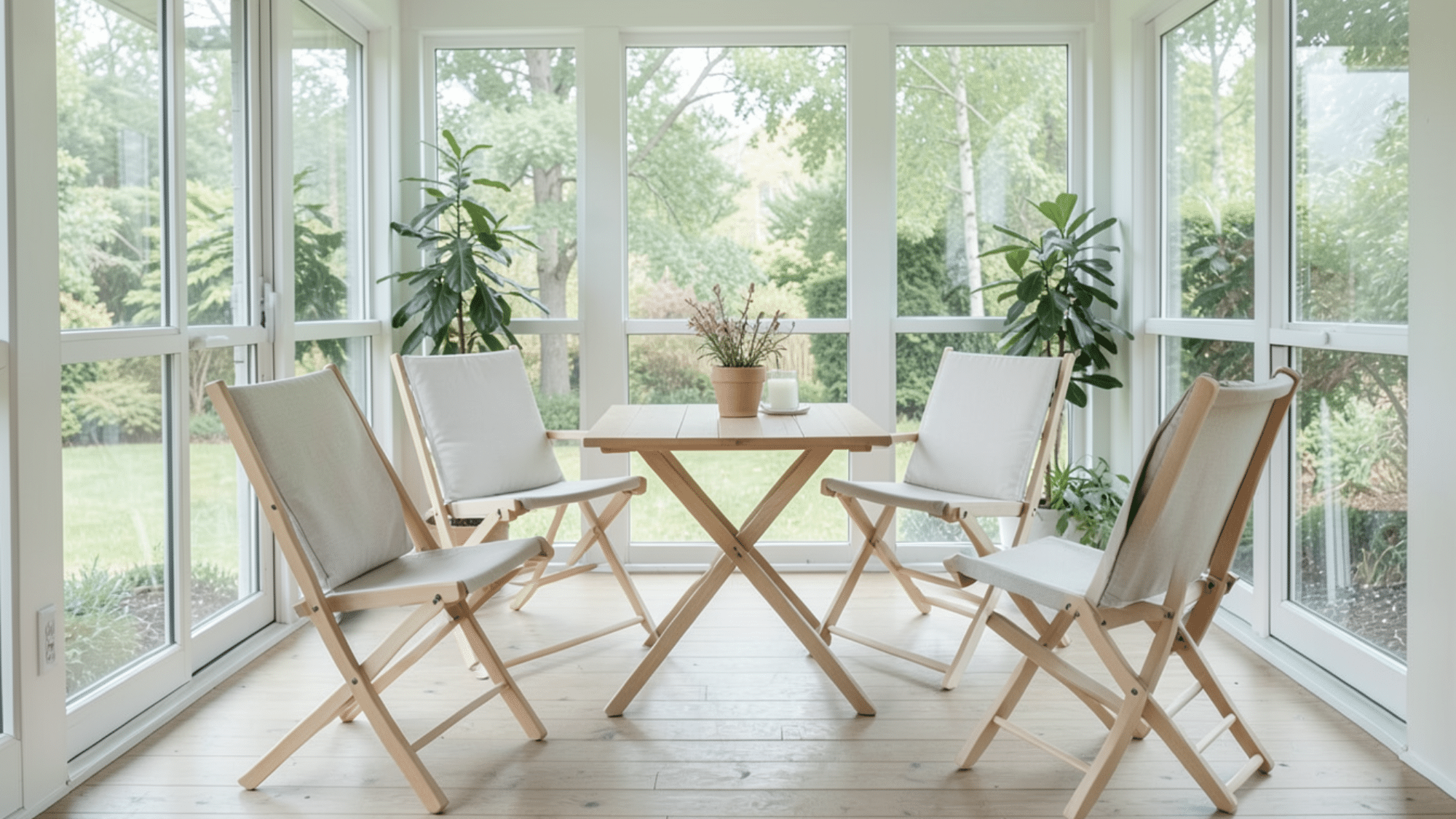 foldable chairs create flexible seating in bright porch ideal enclosed porch ideas on a budget with open space