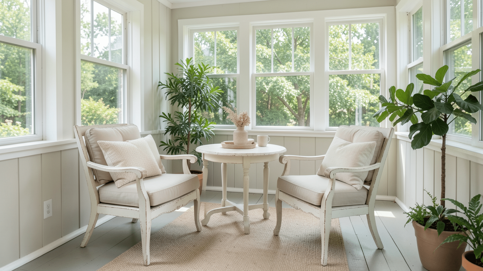 freshly painted vintage furniture brightens porch showing enclosed porch ideas on a budget with clean cozy style