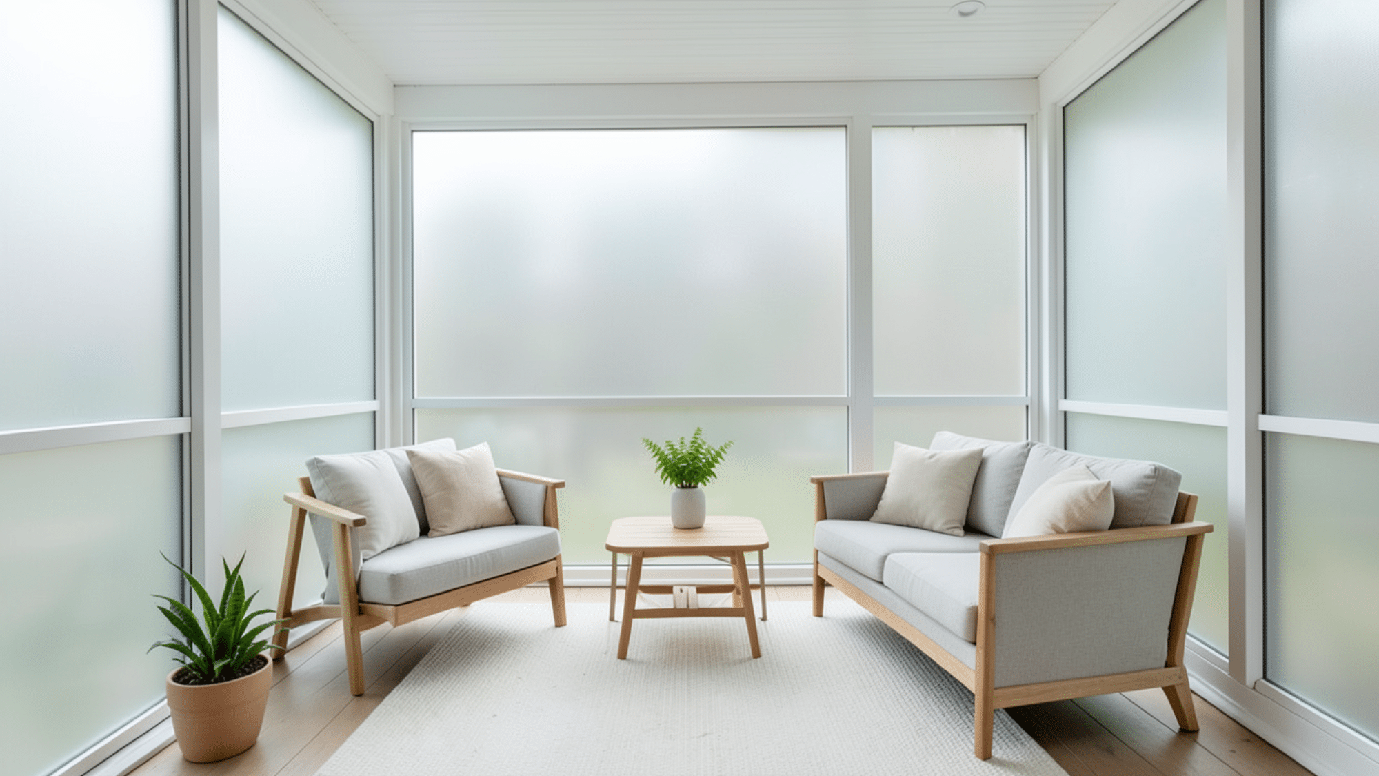 frosted window film adds privacy and a clean look perfect enclosed porch ideas on a budget with bright style
