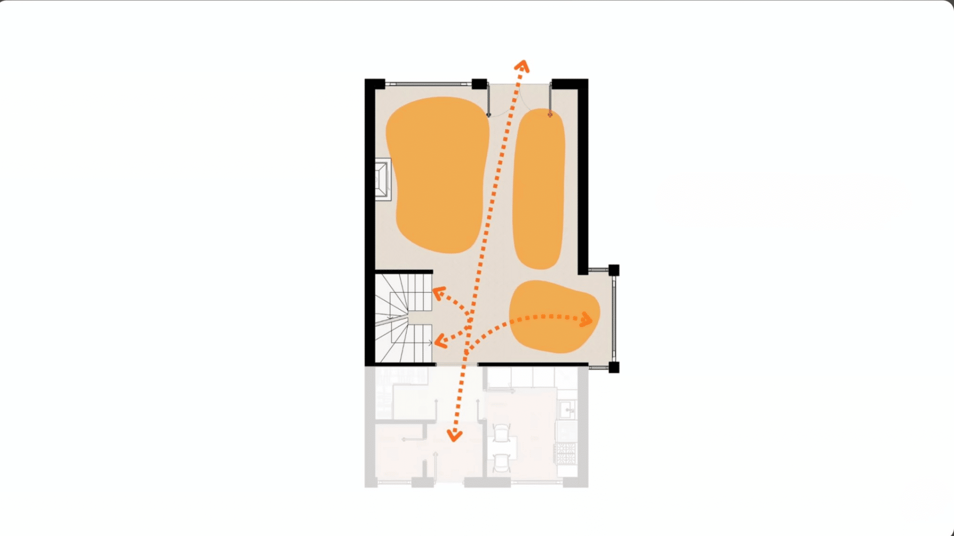 identifying safe zones in living room for placing sofa and chairs away from busy areas
