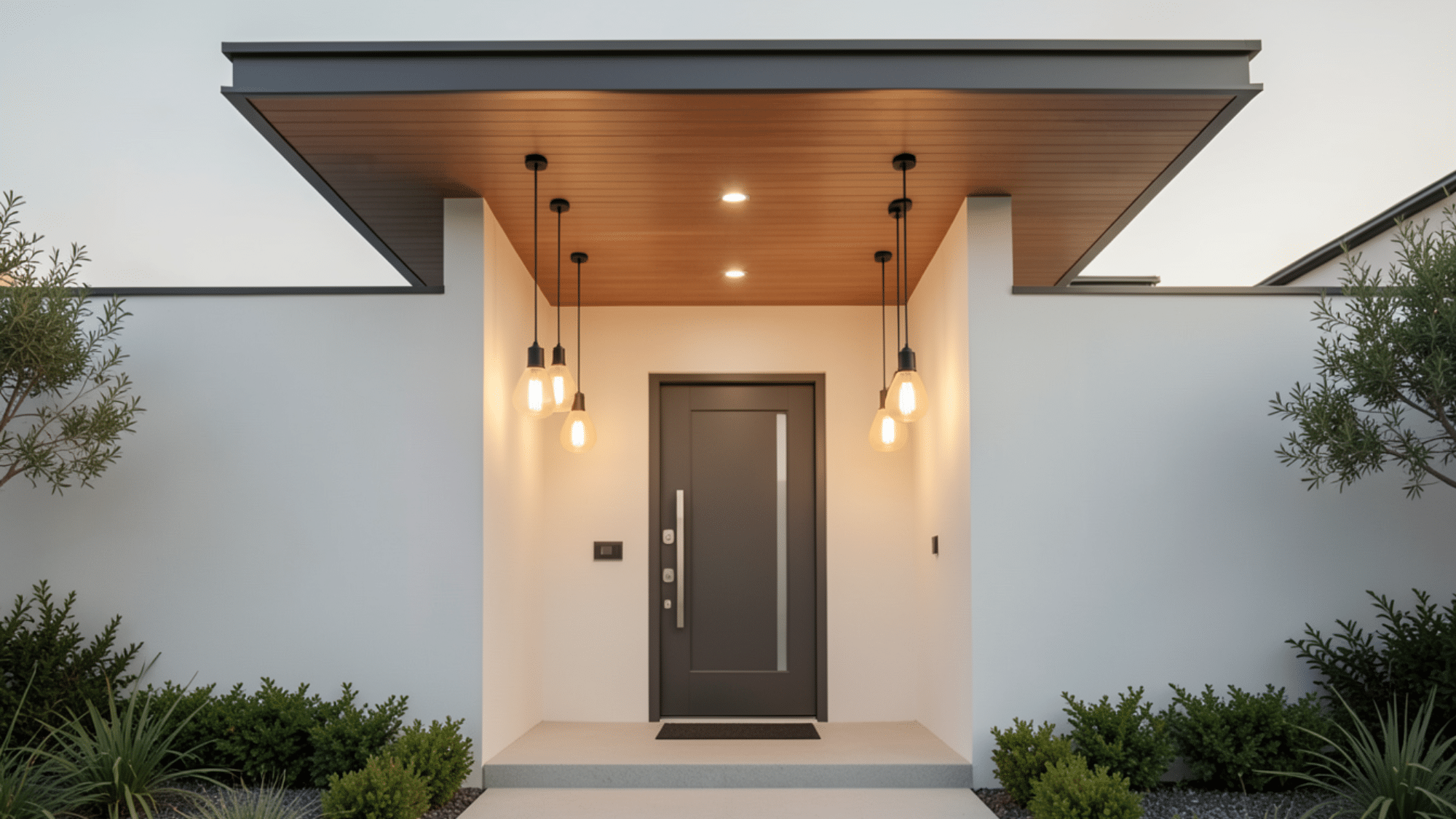 modern porch overhang with hanging pendant lights stylish front porch overhang ideas adding warmth and ambiance