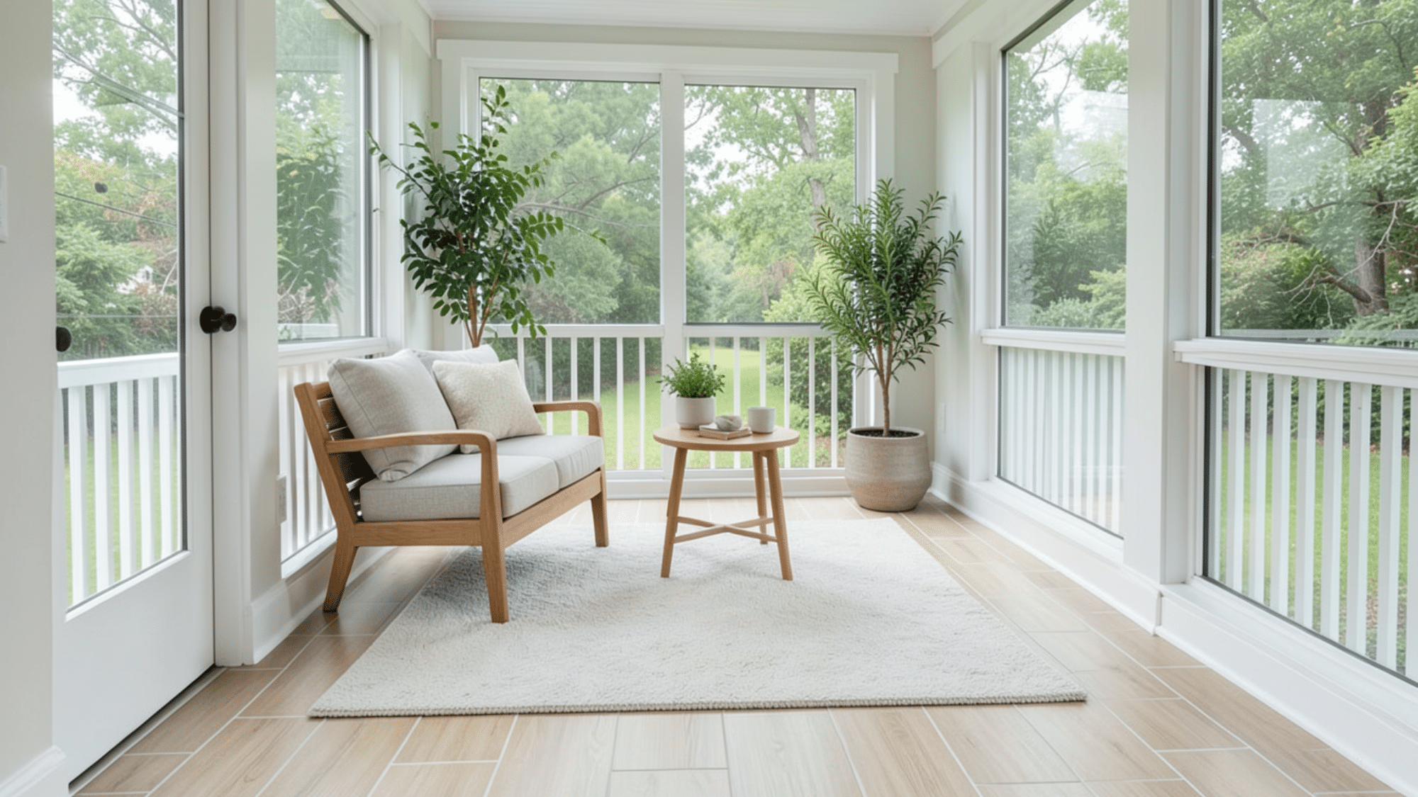 peel and stick flooring upgrades porch with clean look perfect enclosed porch ideas on a budget with simple modern style