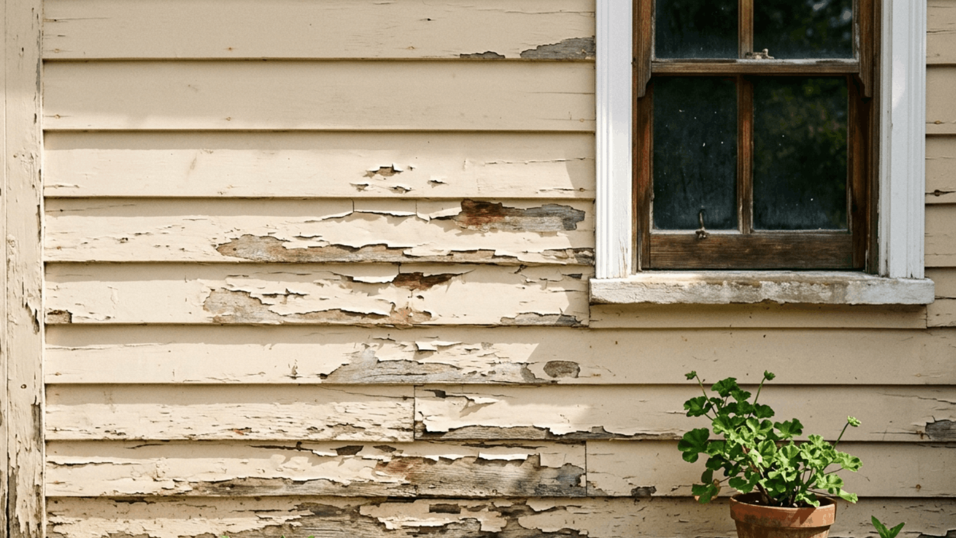 peeling and cracked paint on house exterior wall showing damage from weather proving interior paint fails outdoors (1)