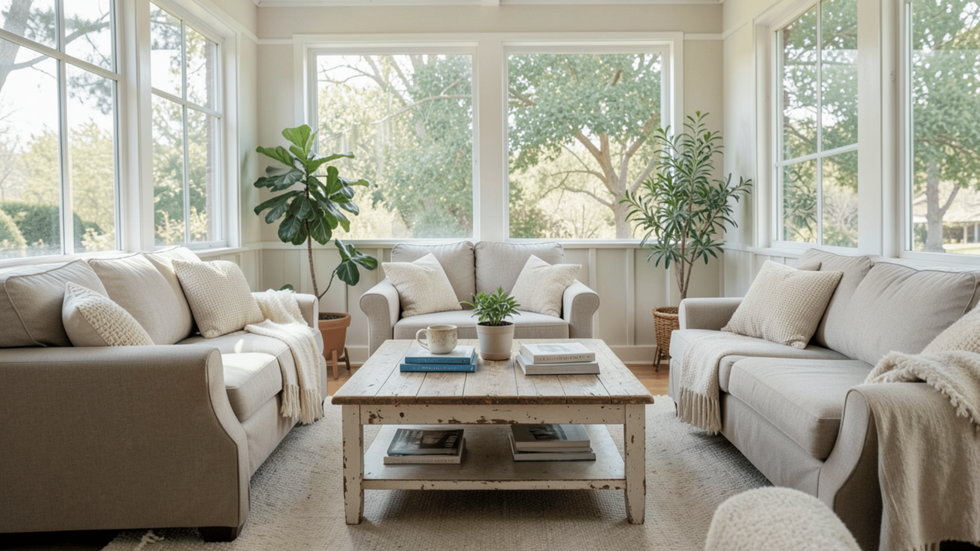second hand coffee table adds charm and function perfect enclosed porch ideas on a budget with cozy seating