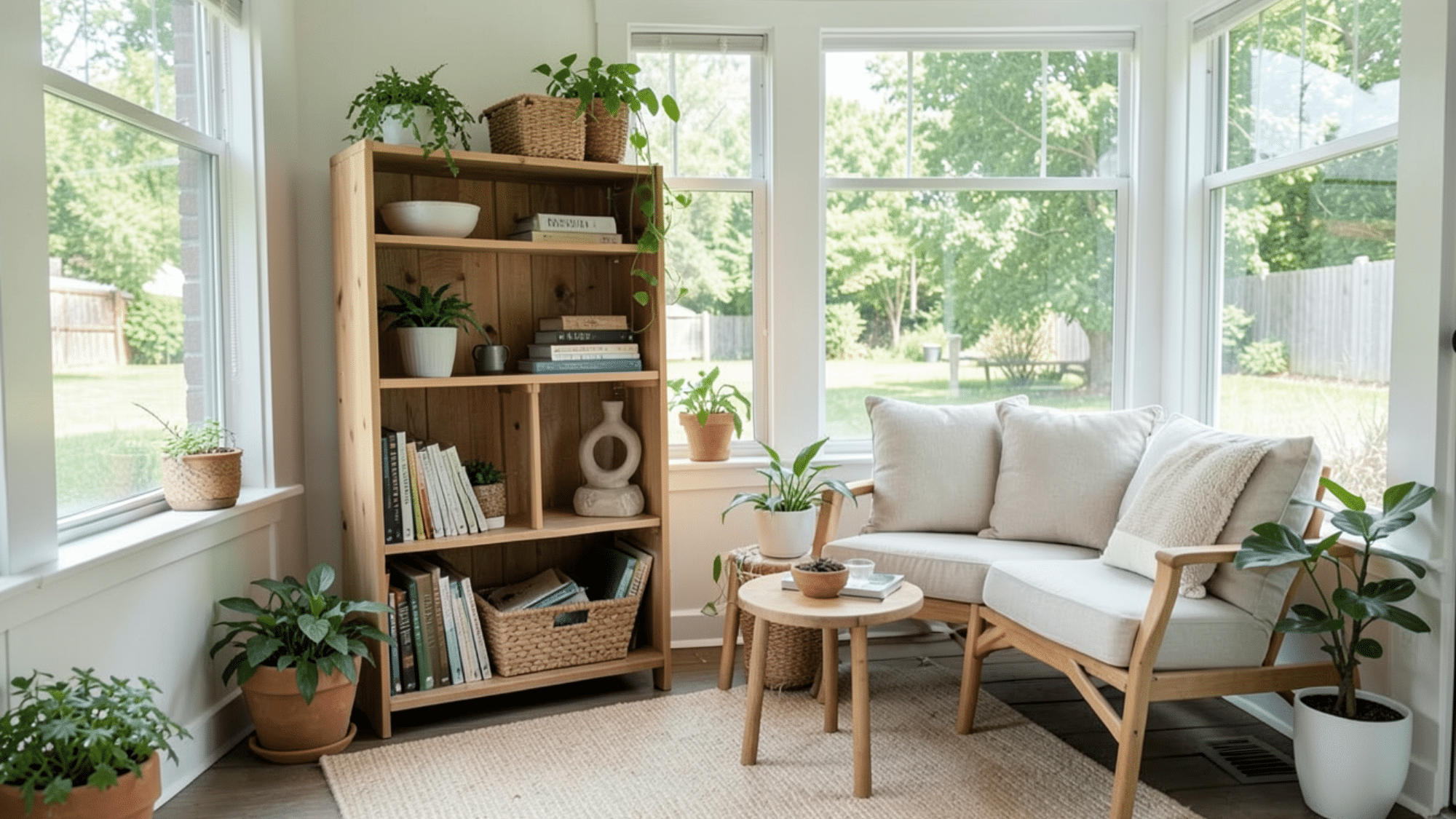small bookshelf and crate storage keep porch organized perfect enclosed porch ideas on a budget with neat layout