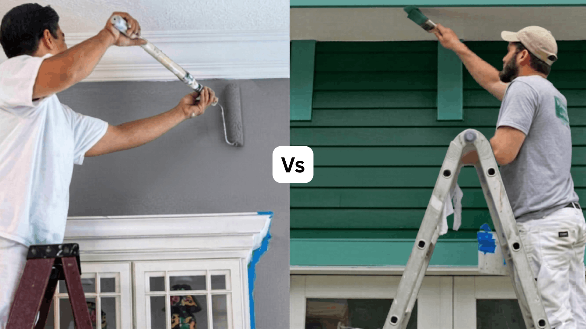worker painting interior wall near ceiling and worker painting exterior siding on ladder showing different paint.png (1)