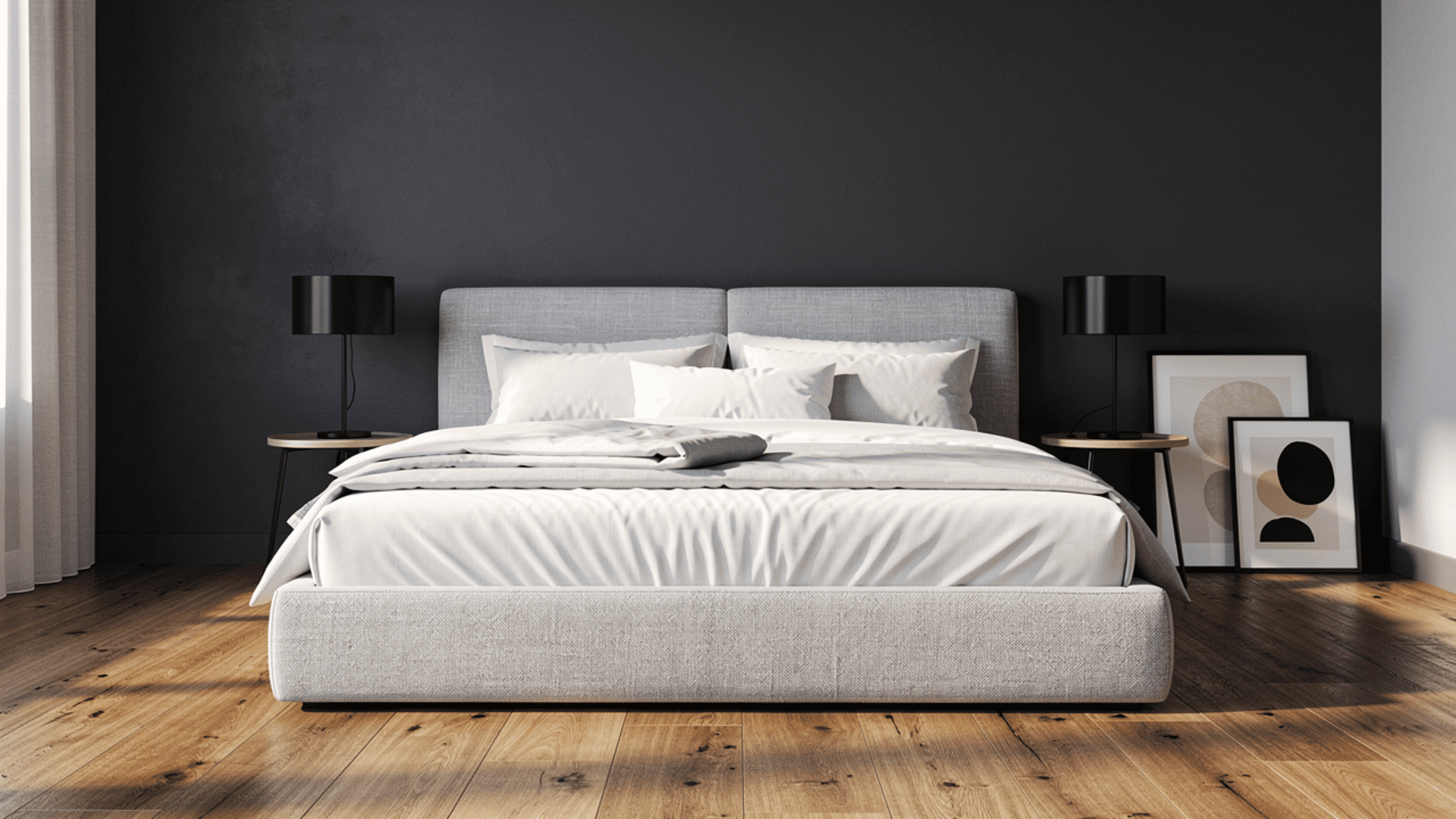 charcoal gray bedroom accent wall