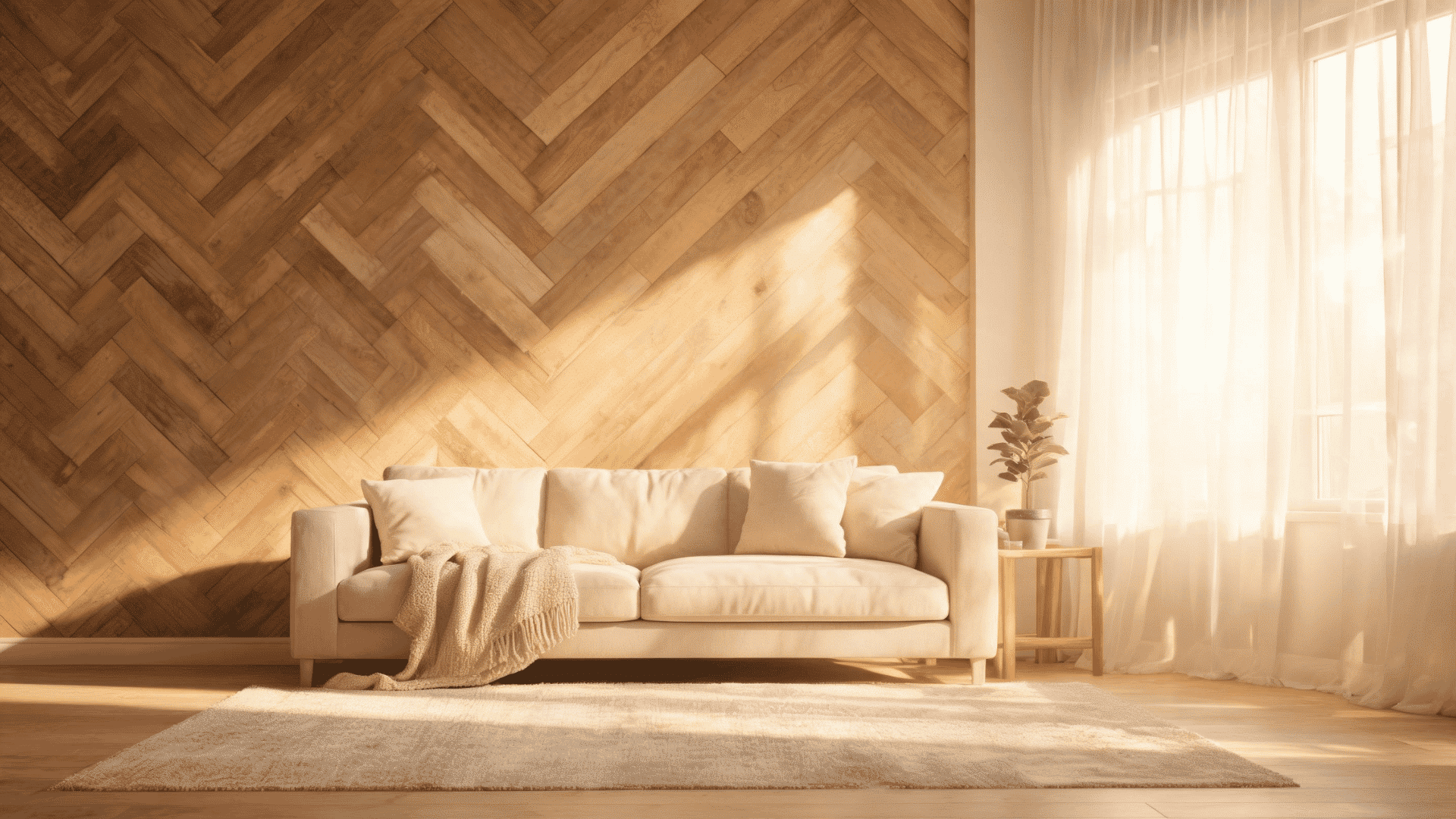 chevron wood accent wall in living room