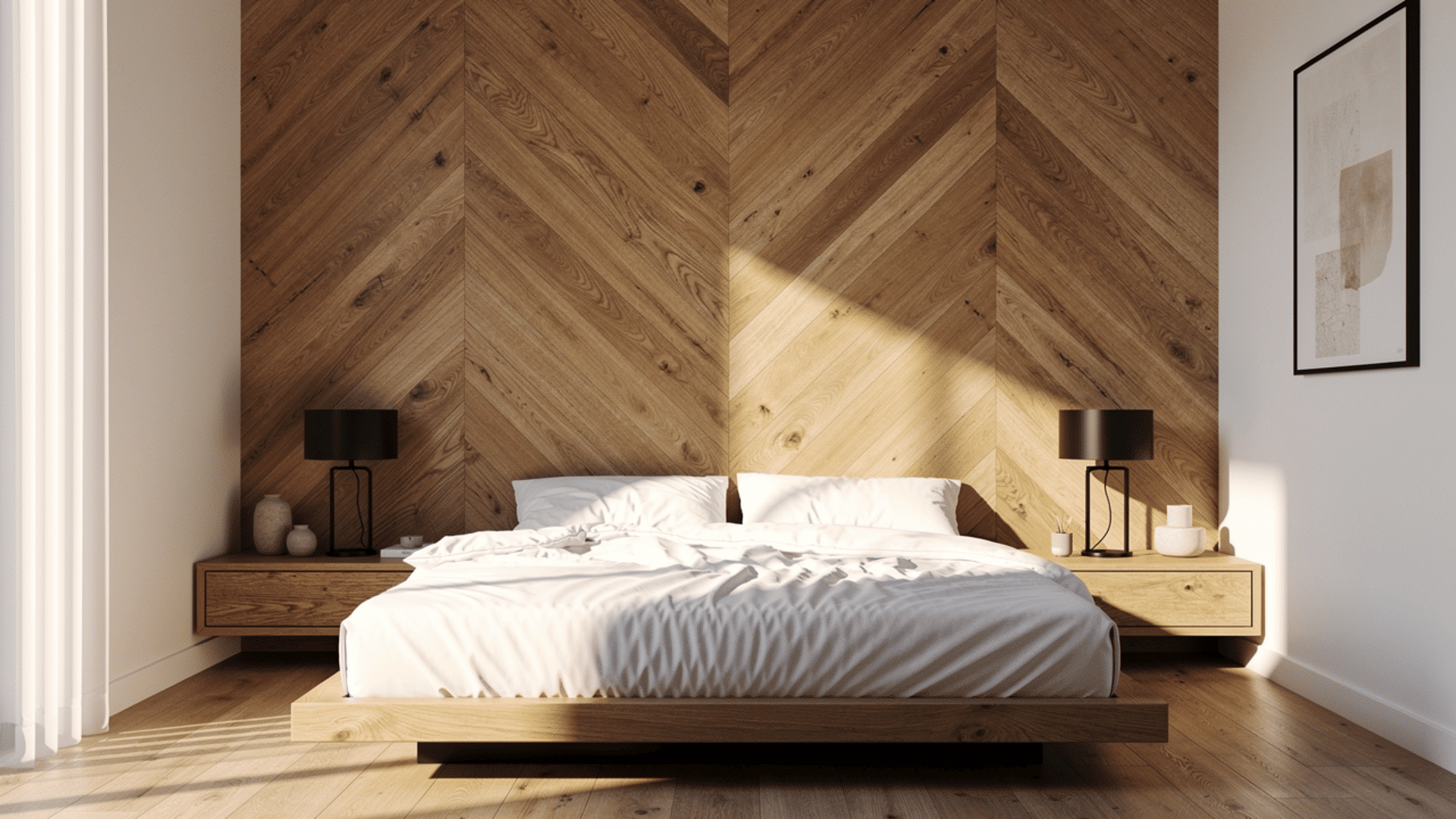 chevron wood bedroom wall