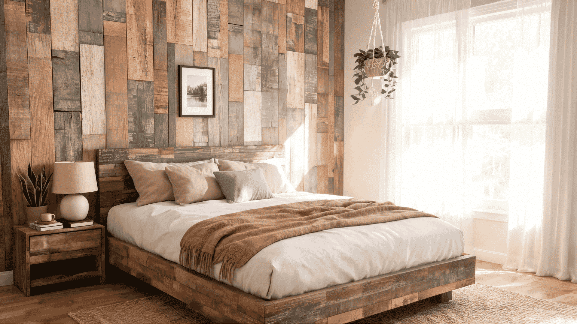 _ floor to ceiling wood panel wall in living room