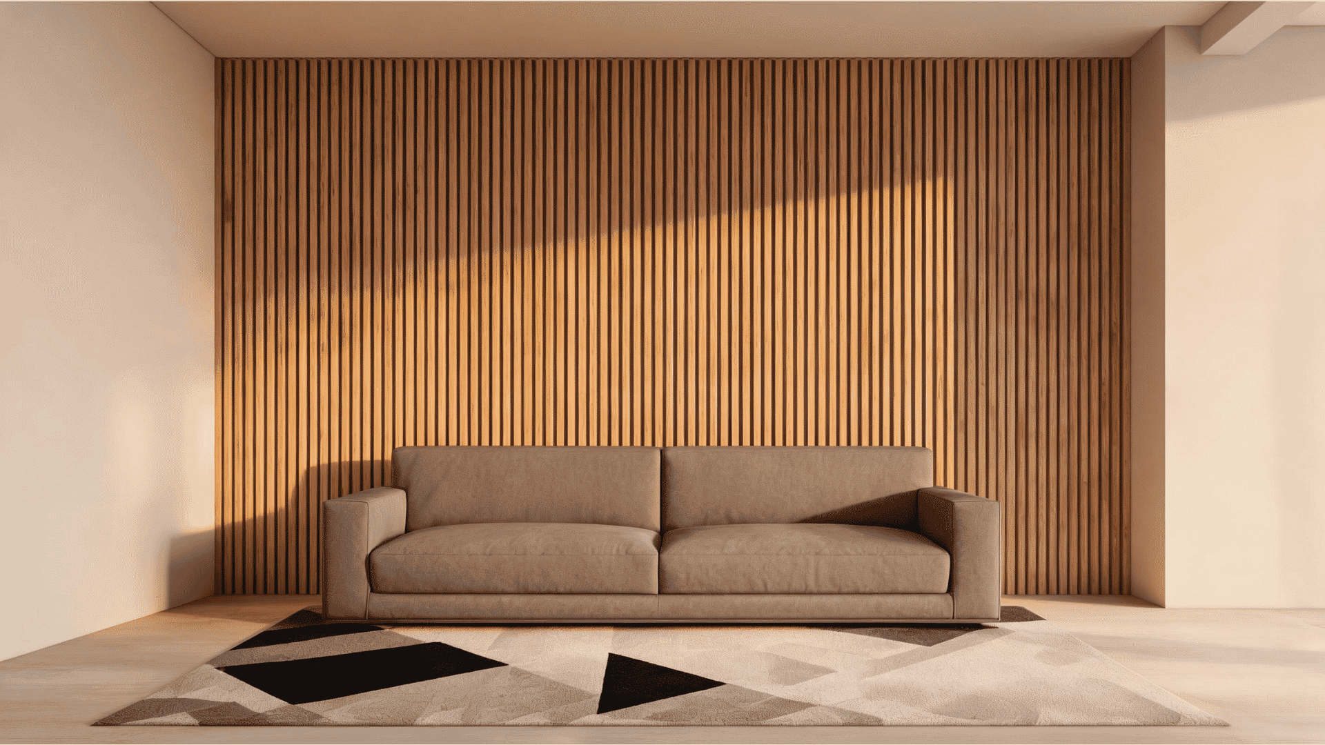 modern vertical slat wood accent wall in living room