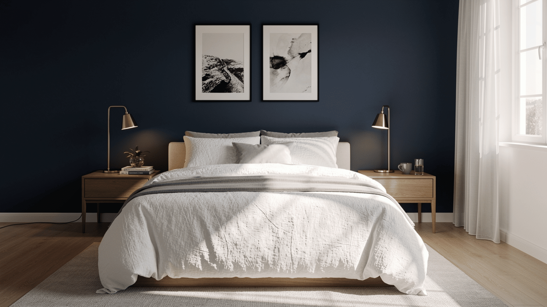 navy blue bedroom accent wall
