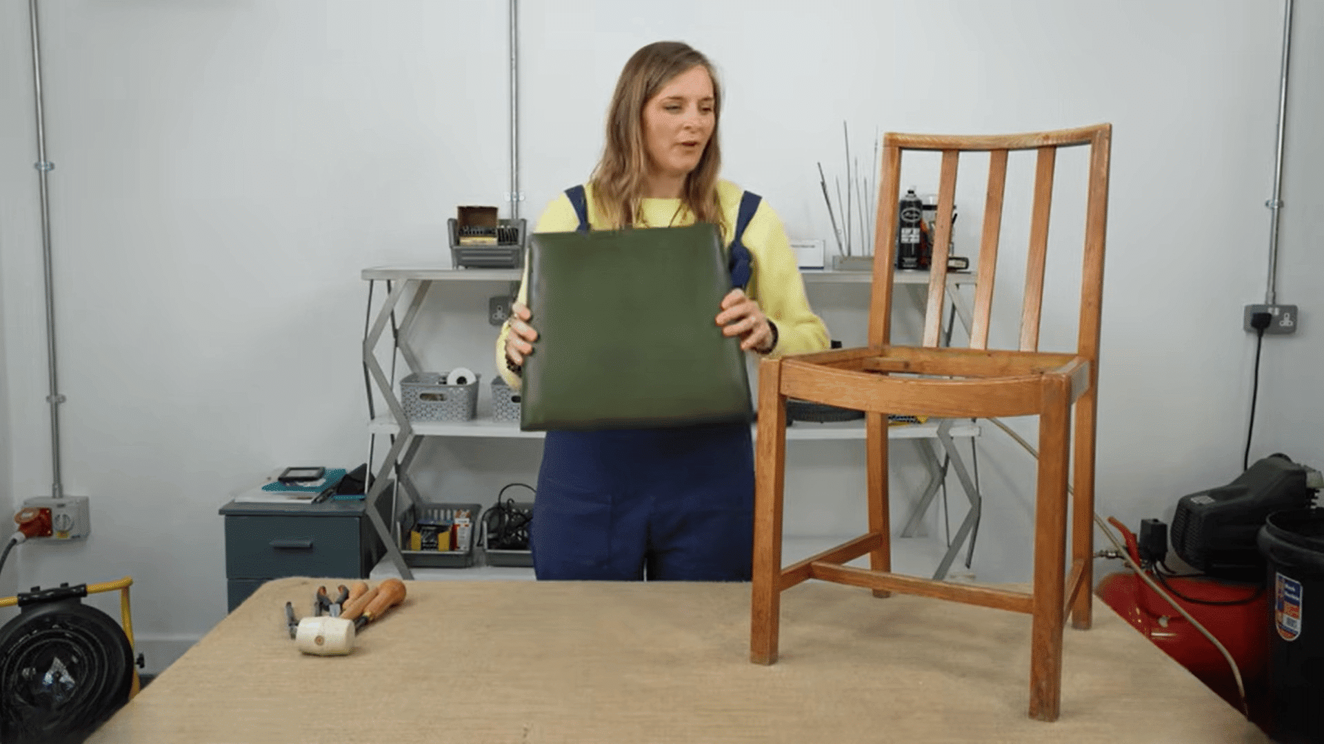 removing the seat from the chair for reupholstering dining chair