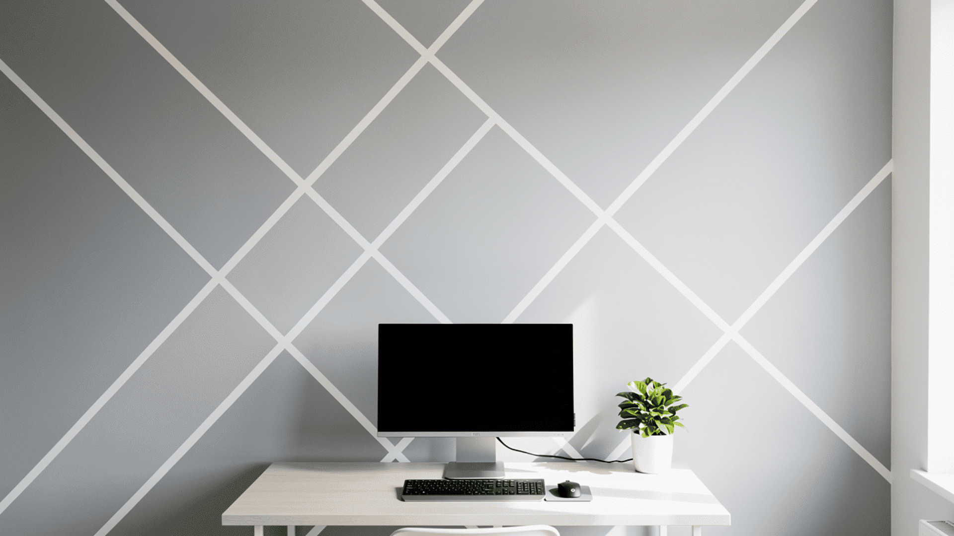 simple painted line pattern on a home office wall