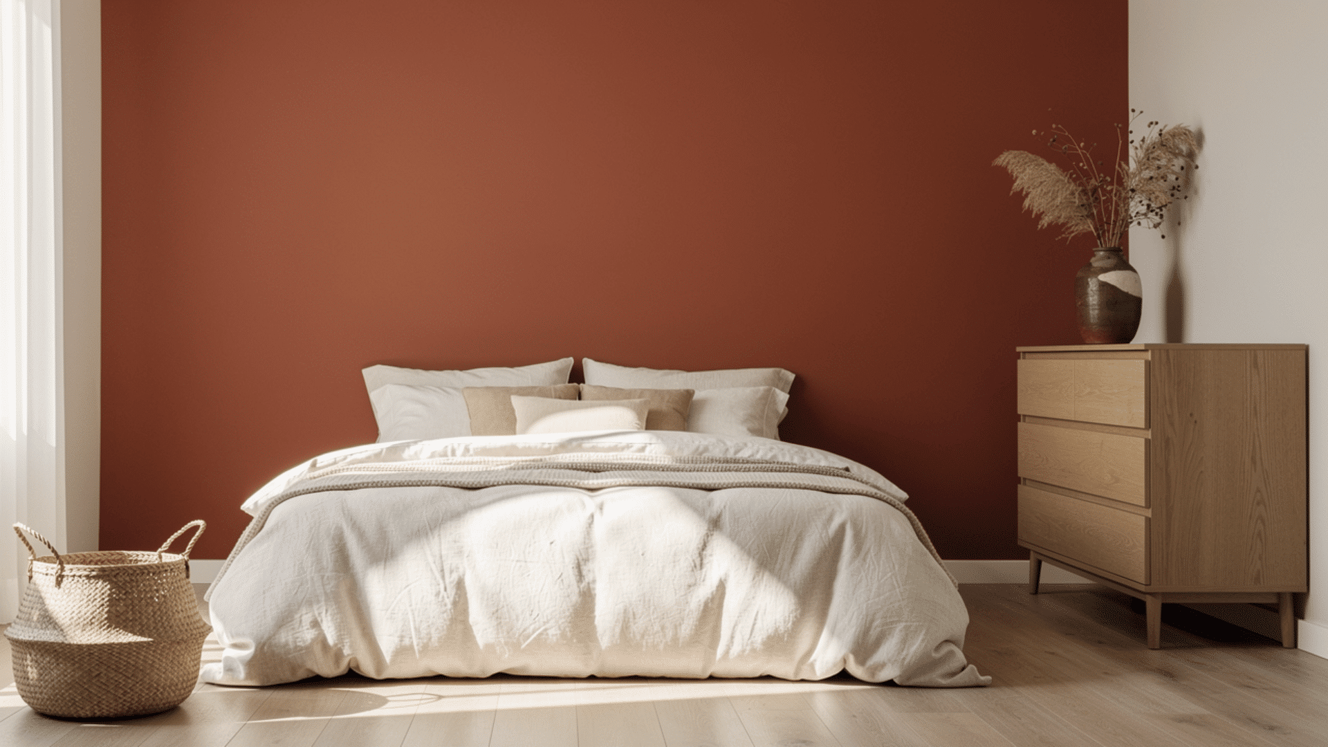 terracotta bedroom accent wall