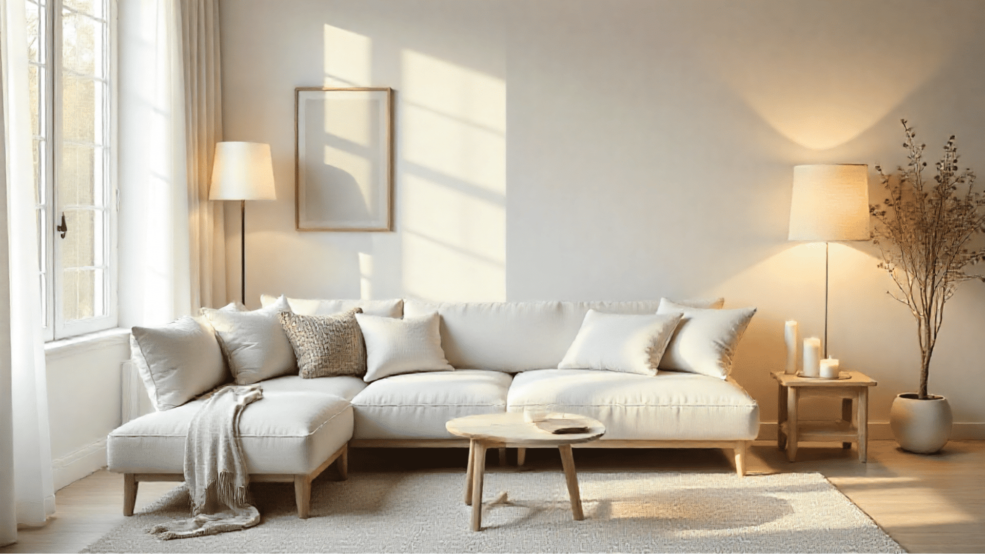 a scandinavian house interior design of morden house living room with sunlight