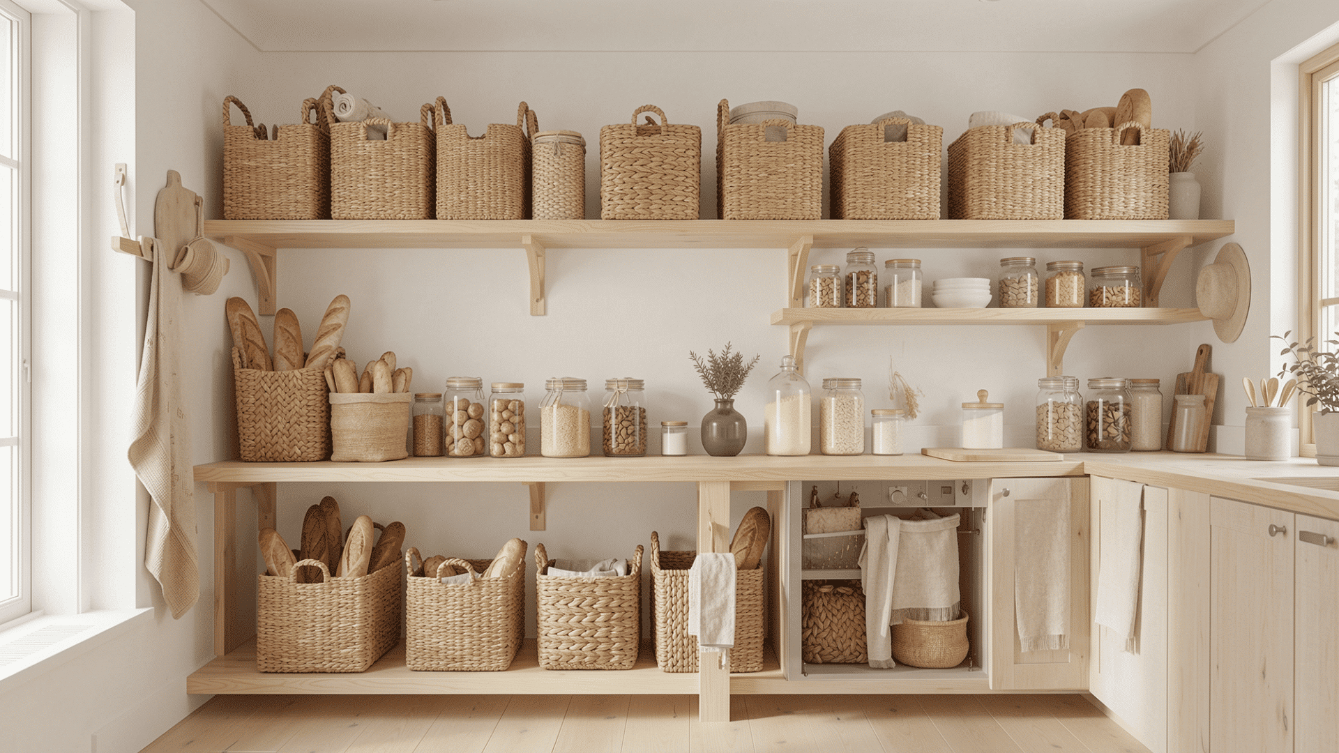 baskets store everyday items while adding natural texture to the space