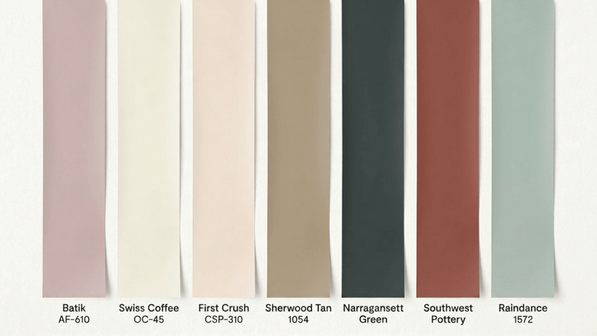 seven labeled color strips from the Benjamin Moore 2026 palette