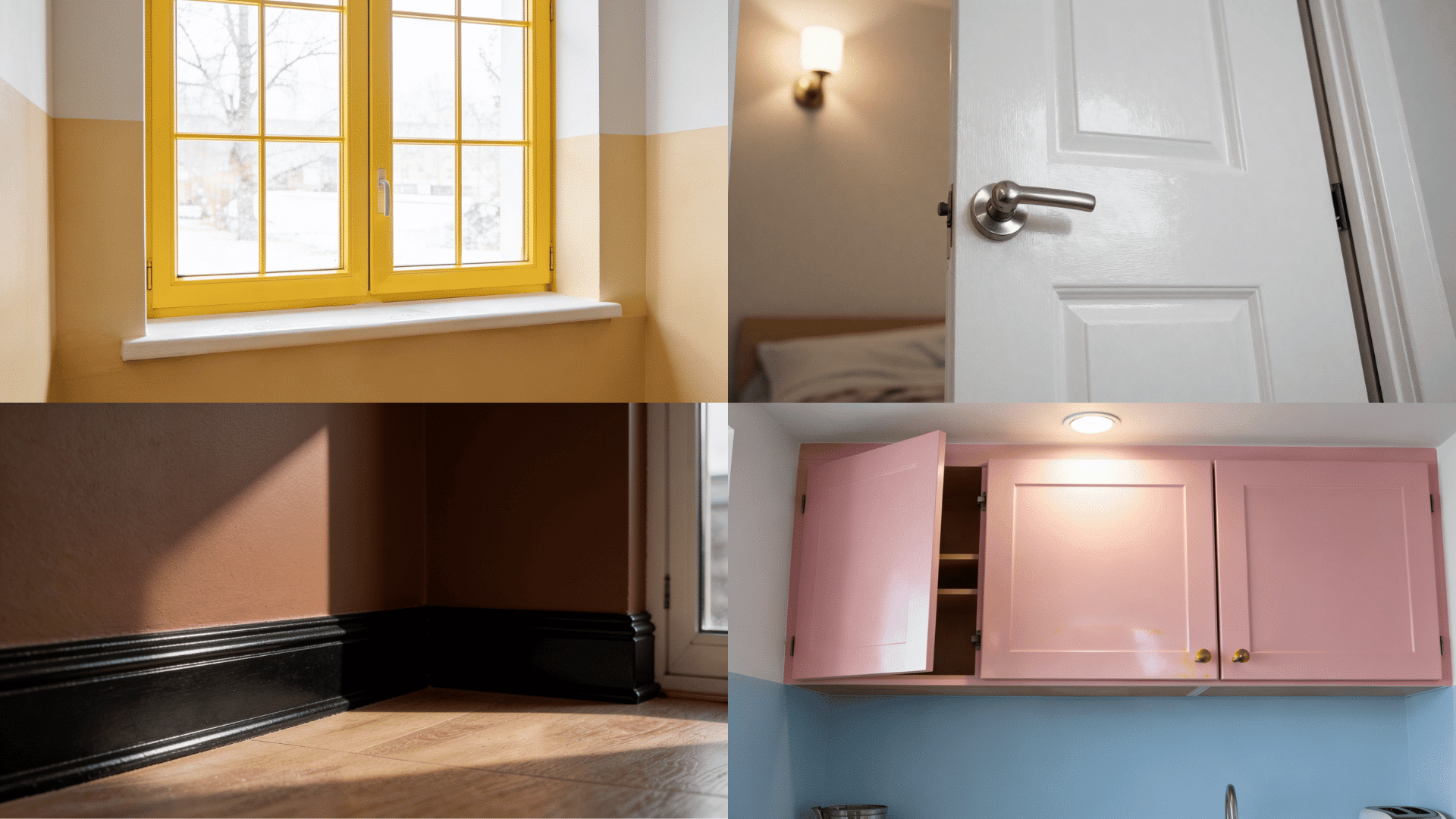 white door with a brushed nickel lever handle is slightly ajar showing a sight of a bed and a wall mounted light fixtures